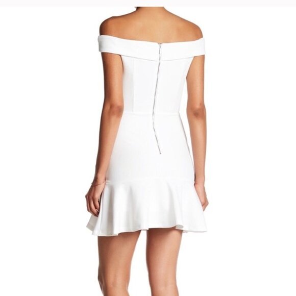 NWT A.B.S. Collection Off Shoulder Flounce Ruffle Hem Mini Dress in Ivory Sz. 8 - Picture 3 of 3